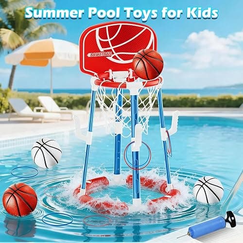 Pool Basketball Hoop with Backboard, Floating Pool Toys for 3-12 Years Old Kids Ring Game with 4 Balls 8 Rings & Pump Outdoor Swimming Pool Basketball Games Water Play Toy Family Party for Kids Adults thumbnail 6