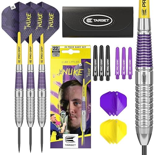 Target Darts Luke Littler Range – Choose from Steel Tip Dart Set, 100 Piece Dart Bundle with Storage Box, or 85 Pcs Accessories Kit with Flights, Shafts, Point Sharpener & Multi Tool | Gift Options - Image 1