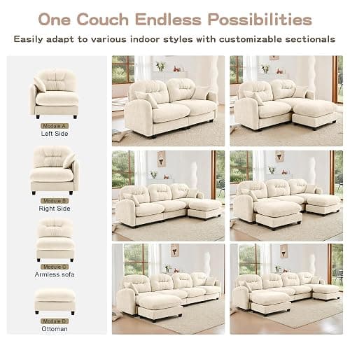 YESER 74" Modular Sectional Sofa Cloud Couch, L Shaped Couch with Movable Ottoman, Modern Loveseat Deep Seat Sectional Couches for Living Room, Comfy Chenille Sofa Modular Couches for Bedroom,Beige thumbnail 9
