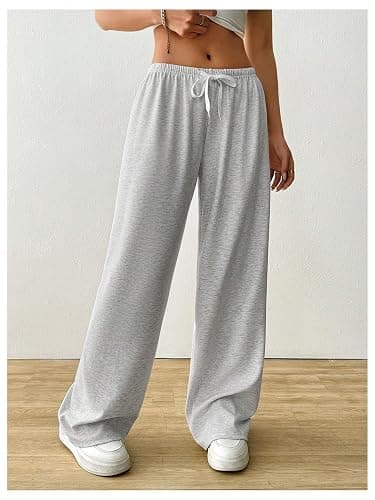 RoseSeek Women's Drawstring Waist Straight Streetwear Long Wide Leg Pants Casual Loose Baggy Workout Long Fall Sweatpants thumbnail 4