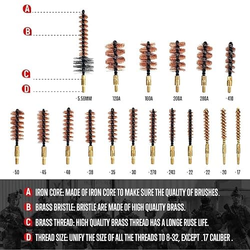 GLORYFIRE Gun Cleaning Kit Handgun Shotgun Pistol Cleaning Kit for All Guns with High-end Brass Brushes, Mops, Jags, Reinforced, Lengthened Rods and Gun Cleaning Snake&Ropes thumbnail 7