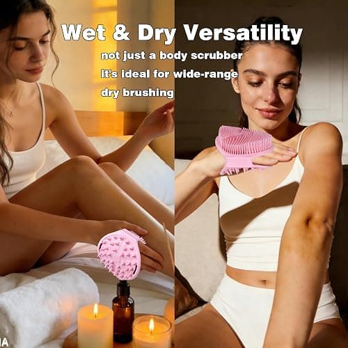 PeaKalo Silicone Body Scrubber for Men Women, Dual-Sided Bath Brushes Gentle Exfoliating Body Scrubber Scalp Massager for Deep Cleansing, Soft Silicone Loofah Body Washing Brushes (Pink) thumbnail 7