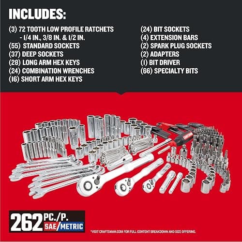 Craftsman 262-Piece Mechanic Tool Set with 3-Drawer VERSASTACK Box, SAE and Metric Socket Set, Car and Motorcycle Tool Kit with Combination Wrenches and Spark Plug Sockets (CMMT45309) thumbnail 4