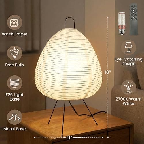 Akari Noguchi Rice Paper Lamp • Dimmable Japanese Paper Lantern Lamp • Japanese Decor Lantern • Cozy Japandi Style • Paper Lantern Light thumbnail 4