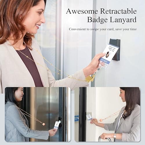 Vzrflee Retractable Badge Reel Lanyards with ID Holders, Lanyards for ID Badges New Beaded Chain Premium Stainless Steel Lanyard Necklace for Keys Office Cruise for Women thumbnail 6