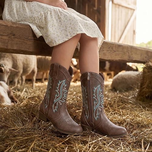 Motasha Girls Cowboy Boots Kids Cowboy Boot Toddler Little Big Girls Boot | Classic Retro Western Embroidery,Zipper,Mid Calf,Riding Rodeo Country Concert Party Wedding,Little Big Girls Cowboy Boots thumbnail 3