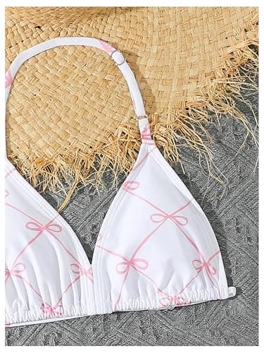 RoseSeek Girl's 3 Piece Cute Bowknot Bathing Suit Halter Triangle High Waisted Swimsuit with Beach Cover Up Skirt thumbnail 4