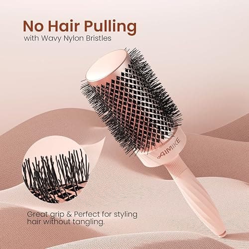 AIMIKE ROSE LUXE Brosse Ronde Brushing, Brosse Cheveux Brushing Grande pour Séchage Rapide, Brosse Brushing Professionnel pour Le Coiffage et L'ajout de Volume, Avec 4 Pince Cheveux Coiffeur, 53mm thumbnail 6