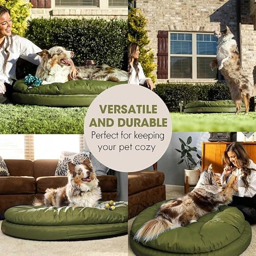 ClevaHome Orthopedic Dog Bed for Large Dogs, 36 inches Dual Layer Water Repellent Round Pet Bed with Washable Cover Nonslip Bottom (Olive Branch) thumbnail 4