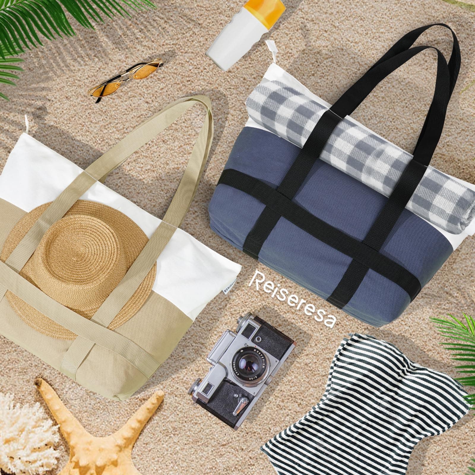Extra Large Beach Bags for Women, Foldable Beach Tote Bag with Zipper Sandproof Waterproof Beach Tote Pool Bag for Beach Travel Swimming Gym thumbnail 6