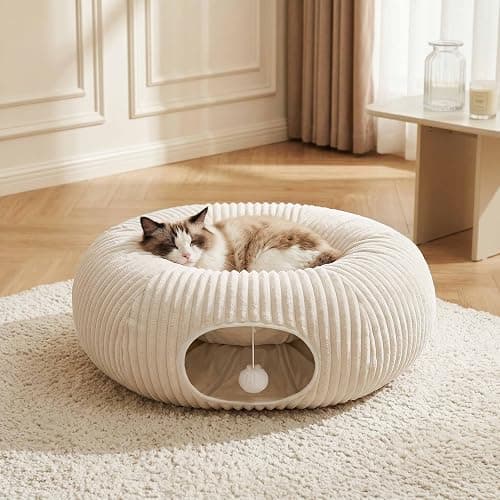 MOYMO Cat Tunnel Bed with 40 Pcs Interactive Cat Toys, Cat Tube with Kitten Toys for Indoor Kittens, Collapsible Play Tunnel, White thumbnail 6