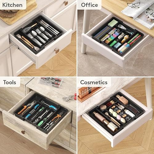Lifewit Expandable Silverware Organizer, Plastic Utensil Tray for Kitchen Drawer, BPA Free Flatware Cutlery Holder, Space-Saving Storage for Spoons Forks Knives, 8.5-14 x 12 x 1.5 inch, Black thumbnail 9