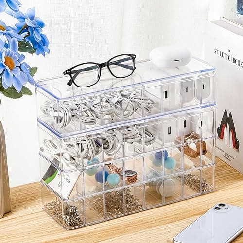 Tatuo 2 Pcs Cable Organizer Box with Wire Ties, Plastic Cord Storage Box with Lid, Electronics Organizer for Home Office Desk Organizers and Accessories (Clear) thumbnail 4