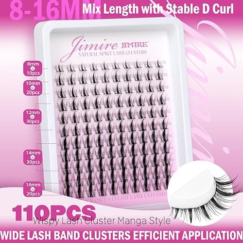 Fairy Lash Clusters Natural Look Manga Eyelash Clusters Wispy D-Curly Cluster Eyelash Extensions 110 Pcs 8-16MM Wispy Individual Lashes Wet-Look Lash Extension with Invisible Lash Band thumbnail 2