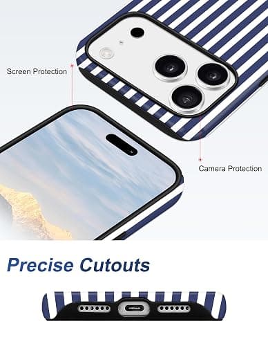 Jusy Compatible with MagSafe Striped Case for iPhone 17 Pro, Cute Aesthetic Striped Magnetic Phone Case, Soft TPU and Hard PC Protective Phone Cover for Women Girls（Matte） - Navy Blue thumbnail 4