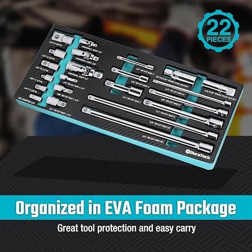 DURATECH 22-Piece Drive Tool Accessory Set, Including 1/4 3/8 1/2 Extension Bars, Socket Adapters, Universal Joints, Spark Plug Sockets, Professional Socket Accessories, Cr-V Steel, EVA Foam Package thumbnail 6