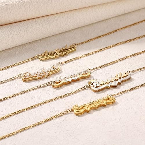 OTXIXTO Double Plated Custom Name Necklace Personalized 18K Gold Plated Double Layered Nameplate Pendant Custom Jewelry Gift for Women/Mother/Girlfriend/Wife thumbnail 4