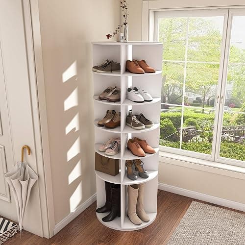 Runboll 6-Tier Rotating Shoe Rack Tower Spinning Shoe Display Lazy Susan Storage Tower, Free Standing 360 Revolving Shoe Organizer for Living Room Entryway Doorway thumbnail 8
