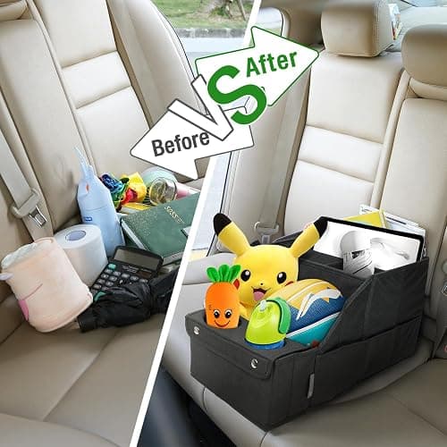 MULISOFT Car Seat Organizer- Backseat Car Organizer with 11 Storages Compartments and 2 Cup Holders, Organizers and Storage, Front Seat for Travel Kids,Black thumbnail 5