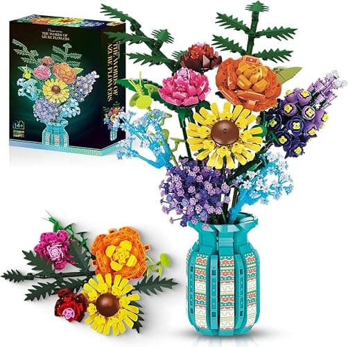 BlockPro Flowers Bouquet Building Blocks Set with Vase, Roses, Sunflower, Hyacinth, Hydrangea, Flower Set for Adults, Teen Girls, Home, Office Decor, Valentine's 1853pcs - Image 1
