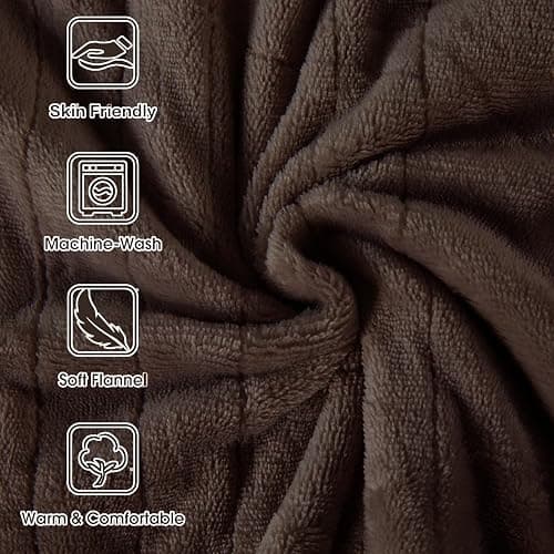 Tefici Electric Heated Blanket Throw, Super Cozy Soft 2-Layer Flannel 50" x 60" Heated Throw with 3 Heating Levels & 4 Hours Auto Off, Machine Washable, ETL&FCC Certified, Home Office Use,Brown thumbnail 8