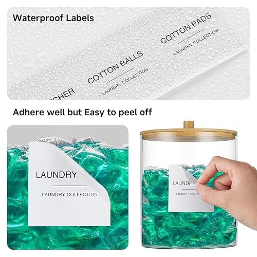 TIPGO Glass Jars and Acrylic Dryer Sheet Holder, Laundry Pods Container with Bamboo Lid and 27 Labels, Powder Detergent Containers for Laundry Room Organization, Storage Jars Set (3 Pack) thumbnail 5