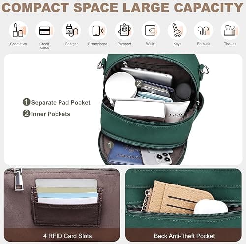 SYTRAH Small Backpack Purse for Women, Mini Backpack Vegan Leather with RFID Blocking & Tablet Pocket, Cute Shoulder Handbag for Travel, School & Work Green thumbnail 4