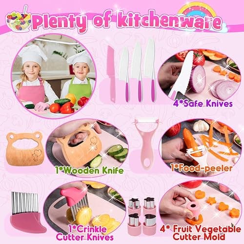 Montessori Toys for 3 4 5 6 7 8 9 10 Year Old Girls Boys Birthday Gifts,Kids Kitchen Knife Set for Real Cooking & Apron and Glove,Toddler Knife Set, Learning Toys thumbnail 7