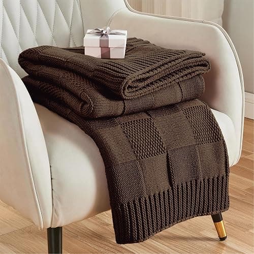 CozeCube Check Knit Throw Blanket, Dark Brown Checkered Throw for Couch, Decorative Christmas Soft Cozy Warm Knitted Blanket for Bed Sofa Living Room, 50"X60" - Image 1