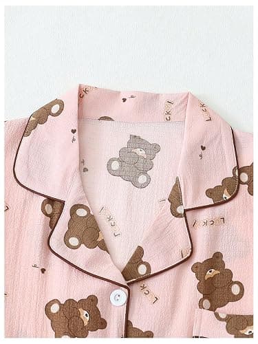 Verdusa Pajamas For Women Set 2 Piece Summer Pajama Sets Cute Pjs Lounge Matching Button Shirt with Shorts thumbnail 3