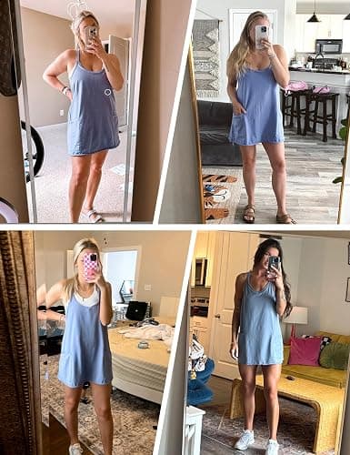 Faleave Women's Summer Sleeveless Mini Dress Athletic Dress Spaghetti Strap Short Tennis Dress with Pockets thumbnail 3