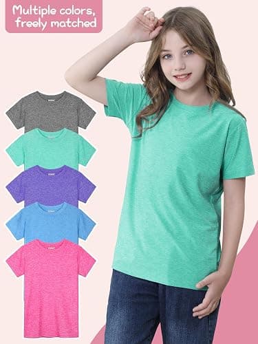 5 Pack Girls Shirts Athletic Dry-Fit T Shirts for Girls Clothes Summer Tops | Short Sleeve Kids Tshirts for 5-18Y, Sun Protection Active Tops for Outdoor Play & Sports, Breathable & Sweat-Absorbing thumbnail 4
