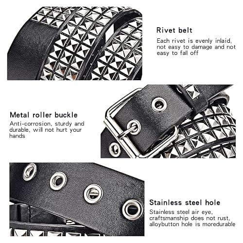 SNEPOO Black Studded Belt Punk Belt Rock Rivet Belts with Bright Pyramid Studded belt for Men/Women thumbnail 5