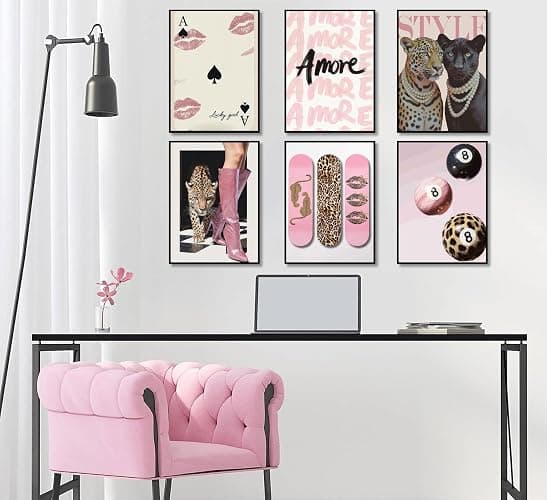 Trendy Leopard Wall Art Coquette Preppy Y2k Prints Painting Funky Lucky 8 Ball Canvas Posters Fashion Pink Cheetah Aesthetic Wall Decor Pictures Girly Bedroom Apartment Dorm 8x10in Unframed thumbnail 7