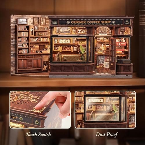 CUTEBEE Book Nook Kit, DIY Miniature House Kits for Adult and Teens, Dollhouse Booknook Tiny House, Bookshelf 3D Wooden Puzzle, DIY Craft Gifts for Family and Friends (Corner Coffee Shop) thumbnail 4