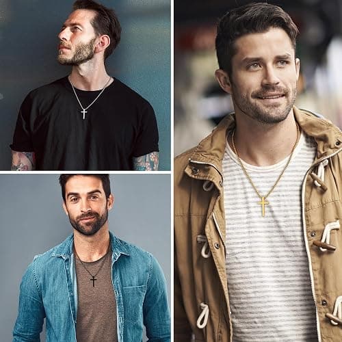 Yooblue 2/3 Pcs Cross Necklace for Men, Silver Black Gold Cross Chain Necklace, Stainless Steel Cross Pendant Jewelry Gifts for Men 16-30 Inches thumbnail 3