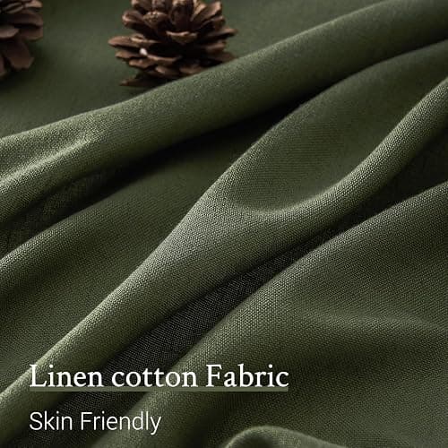 Pleated Linen Curtains 105 Inches Long for Living Room 2 Panel Set Olive Green Semi Sheer Light Filtering Pinch Pleat with Hooks Back Tab Drapes Neutral Boho 105 Inch Curtain for Bedroom Window thumbnail 6