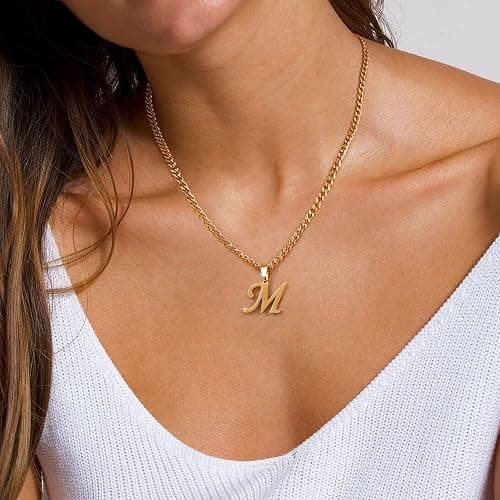 LUXEJEW Valentines Day Gifts for Him - Stainless Steel A-Z Initial Necklaces for Men Boys, Gold/Silver Cuban Link Chain Letter Pendant Necklace Jewelry Gifts 20+2 Inches thumbnail 5