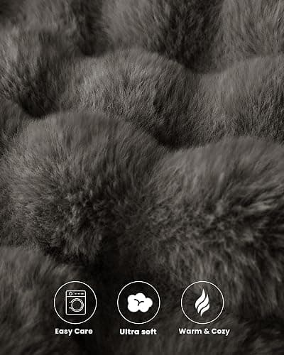 blunique Ultra Soft Cozy Faux Fur Throw Blanket-Fuzzy Plush Thick Bubble Blanket, Fluffy Blanket for Couch, Sofa, Bedroom, and Living Room, 50x60 Inches, Dark Grey thumbnail 6