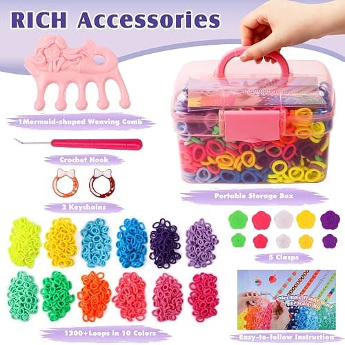 DPAPDI Bracelet Making Kit Toys for Kids, Girls Crafts for Ages 6-12 | Mermaid Weaving Loom Bracelets Kits with 1200+ Colorful Fabric Loops, Birthday Gift for DIY Beginners thumbnail 5