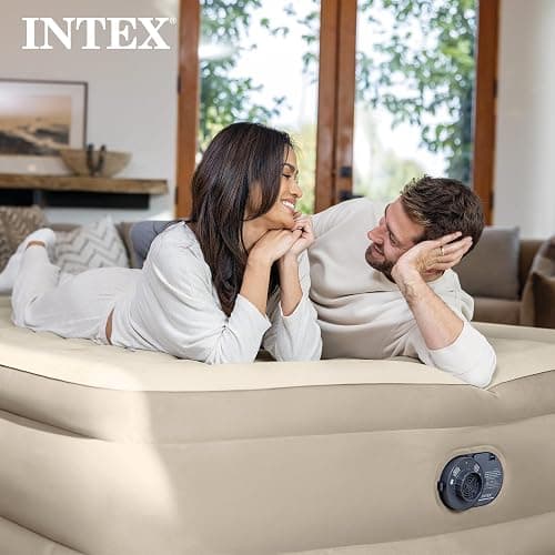 Intex Dura-Beam Deluxe Ultra Plush Air Mattress - Fiber-Tech – Built-in Electric Pump – 18in Bed Height – 600lb Weight Capacity – Queen Size thumbnail 9