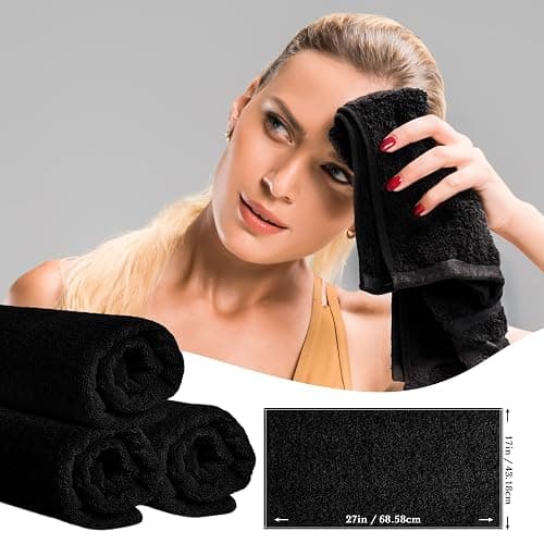 Barber Towels Black Salon Towels For Hair Stylist - Pack of 24, Not Bleach Proof, 16 by 27 Inches, Cosmetology Towel, Absorbent Cotton Hair Towel for Women, Men, Beauty, Spa and Home Hair Care thumbnail 6