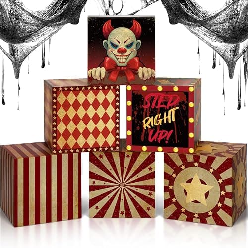 Tenceur 6 Pcs Large Halloween Creepy Carnival Decorations Circus Clown Box Outdoor Decorations Horror Circus Party Boxes Carnival Circus Theme Party Decorations for Horror Haunted House Supplies - Image 1