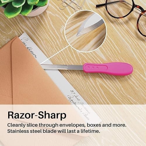 Uncommon Desks Office Letter Opener - Stainless Steel Knife-Edge Blade, Ergonomic Grip Handle (Hot Pink, 1 Pieces) - Hot Pink - 1-Pack thumbnail 3