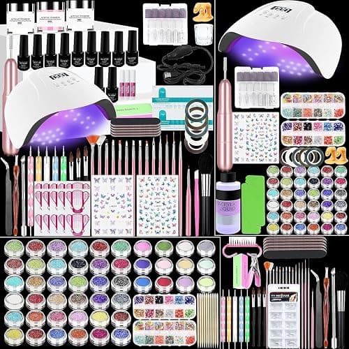 Acrylic Nail Kit,Professional Multicolor Acrylic Nails Powder Nail Starter Kit Decoration Tools with Everything UV Light for Beginners - Image 1