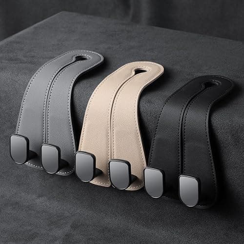 2 Pack KAFANLIN Car Headrest Hooks for Purses and Bags Cute Leather Car Seat Back Head Rest Double Hooks for Bags Cute Pink Beige Car Accessories Headrest Back Seat Handbags Hook (Beige 2 Pack) thumbnail 9