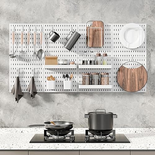 MULSAME Pegboard Combination Kit, Wall Mounted Storage Set with 4 Pegboards & 14 Accessories Hanging, White Peg Boards Organizer for Walls Display, Crafts Organization, Kitchen Organizer, 22" x 22" - White thumbnail 6