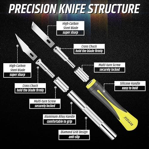 DIYSELF 16-Piece Craft Knife Set, Exacto Knife Set, 3-Piece Hobby Knife with 10-Piece Exacto Knife Blades, Precision Art Knife for Pumpkin Carving, Modeling, Exactly Knife, Pumpkin Carving Tools thumbnail 4