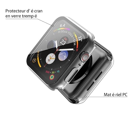Recata 2 Pièces PC Coque Compatible avec Apple Watch SE3 / SE2 / SE/Serie 6 / Serie 5 / Serie 4 44mm, Protection Ecran Verre Trempé Ultra Mince Couverture Complète, Transparente thumbnail 3