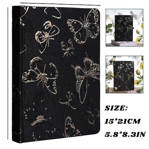 TIEFOSSI A5 Embroidered Fabric Journal for Women Men, College Ruled Journals for Writing, Butterfly Hardcover Notebooks for Work Business Home School thumbnail 3
